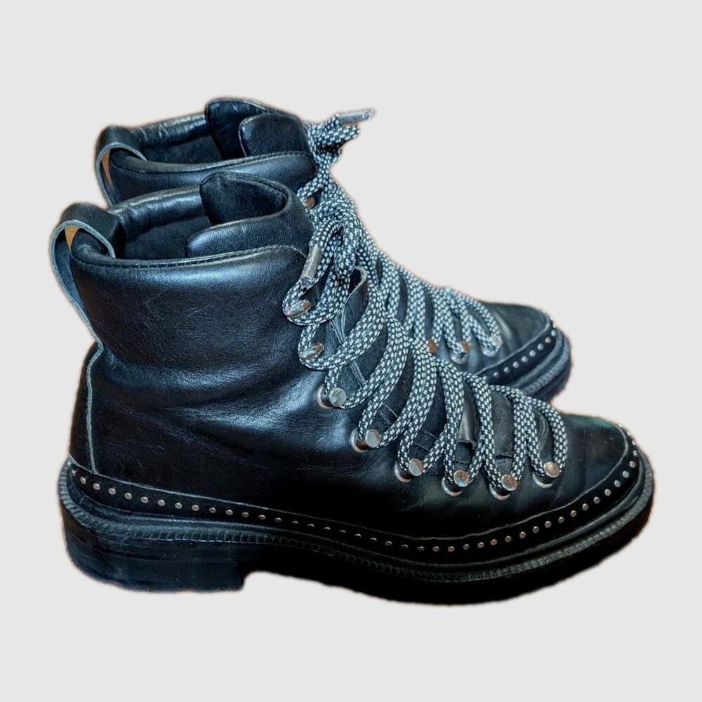Rag And Bone Black Leather Studded Compass Boots US 7 EU 37 Vibram Retail $598